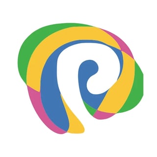 Colorful spiral logo with blue, yellow, green, and pink curved bands forming a swirl pattern