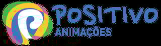 Positivo Animações logo featuring a colorful spiral design in green, yellow, pink, and blue with a white question mark